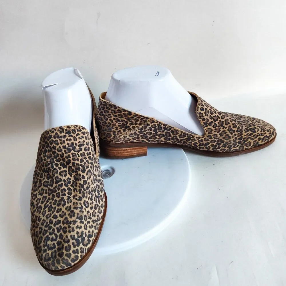 Lucky Brand Leopard Size 8 Cahill Slip On Tan Suede Comfortable Flats Preppy